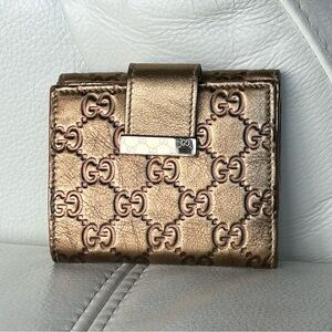 🌟Gucci Gold Leather Embossed Monogram Wallet